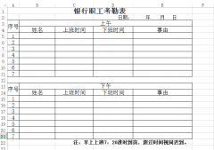 銀行職工考勤表下載_銀行員工考勤表格式_考勤表模板